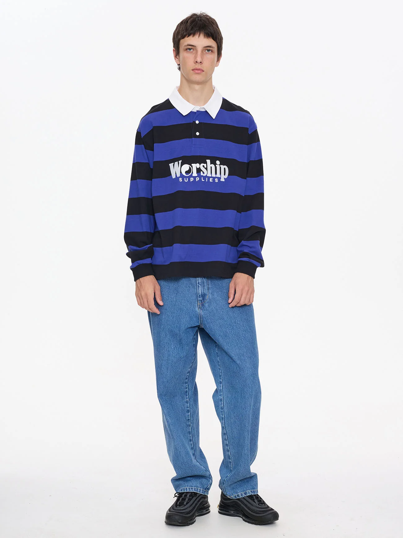 Smoko Long Sleeve Rugby Polo - Black - Cobalt - Image 4