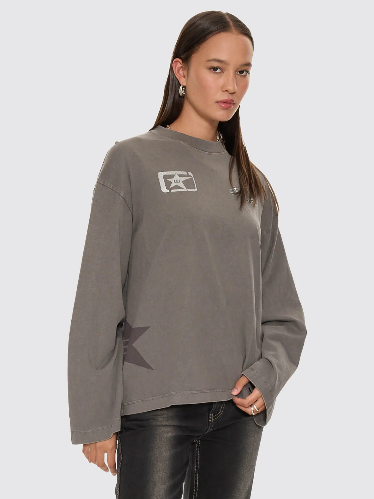Spacer Oversized Long Sleeve Tee - Steel Grey - Image 4