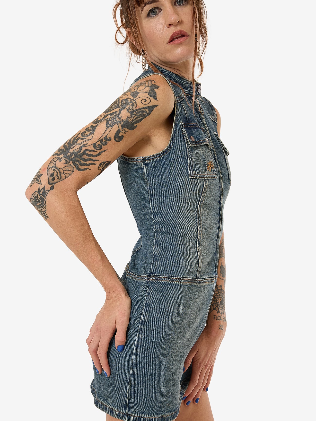 Speedy Denim Mini Dress - Dirty Mid Blue - Image 2