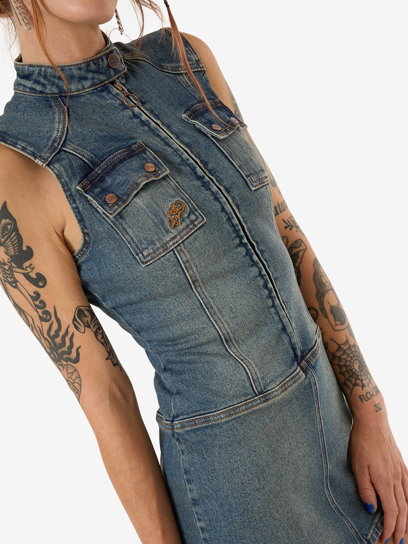 Speedy Denim Mini Dress - Dirty Mid Blue - Image 9