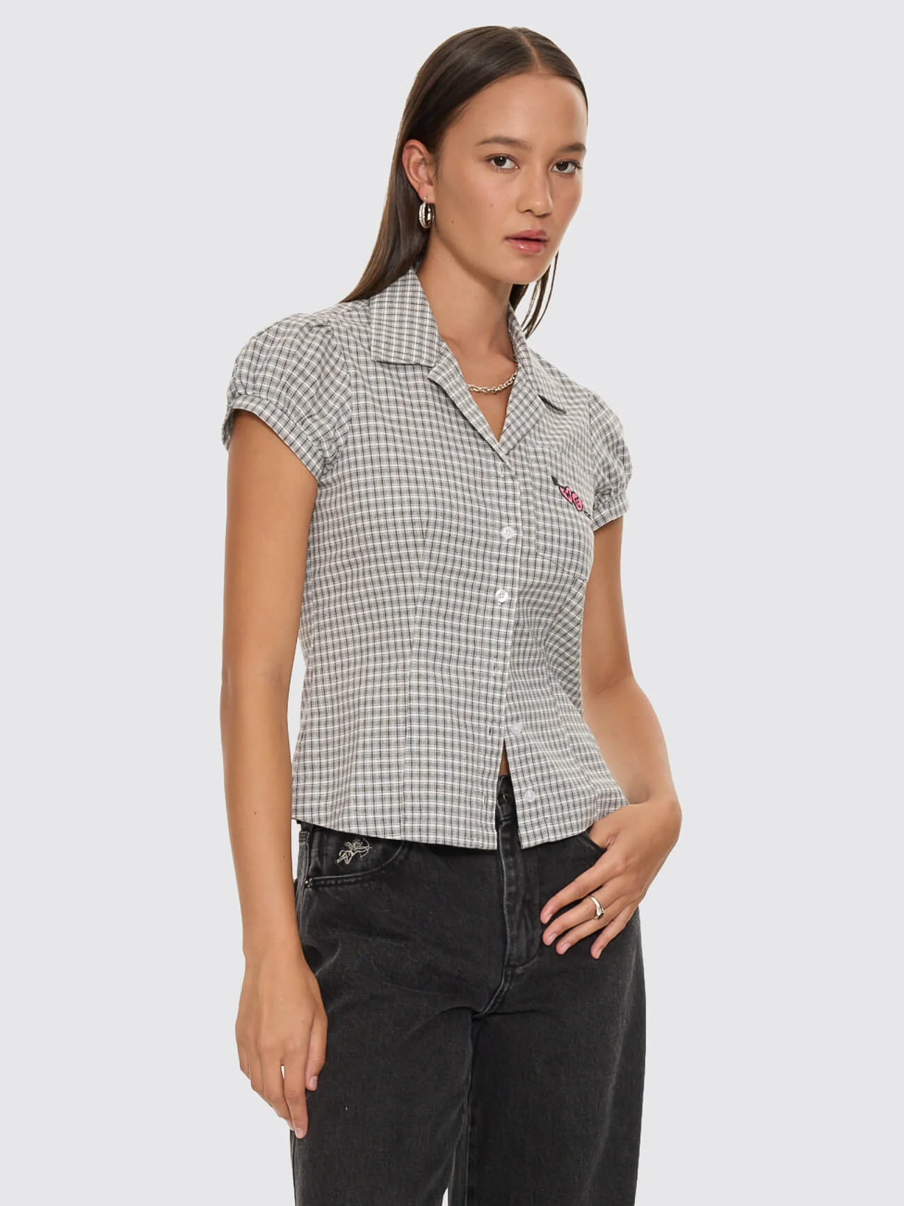 Tainted Love Baby Check Shirt - Steel Grey - Image 5