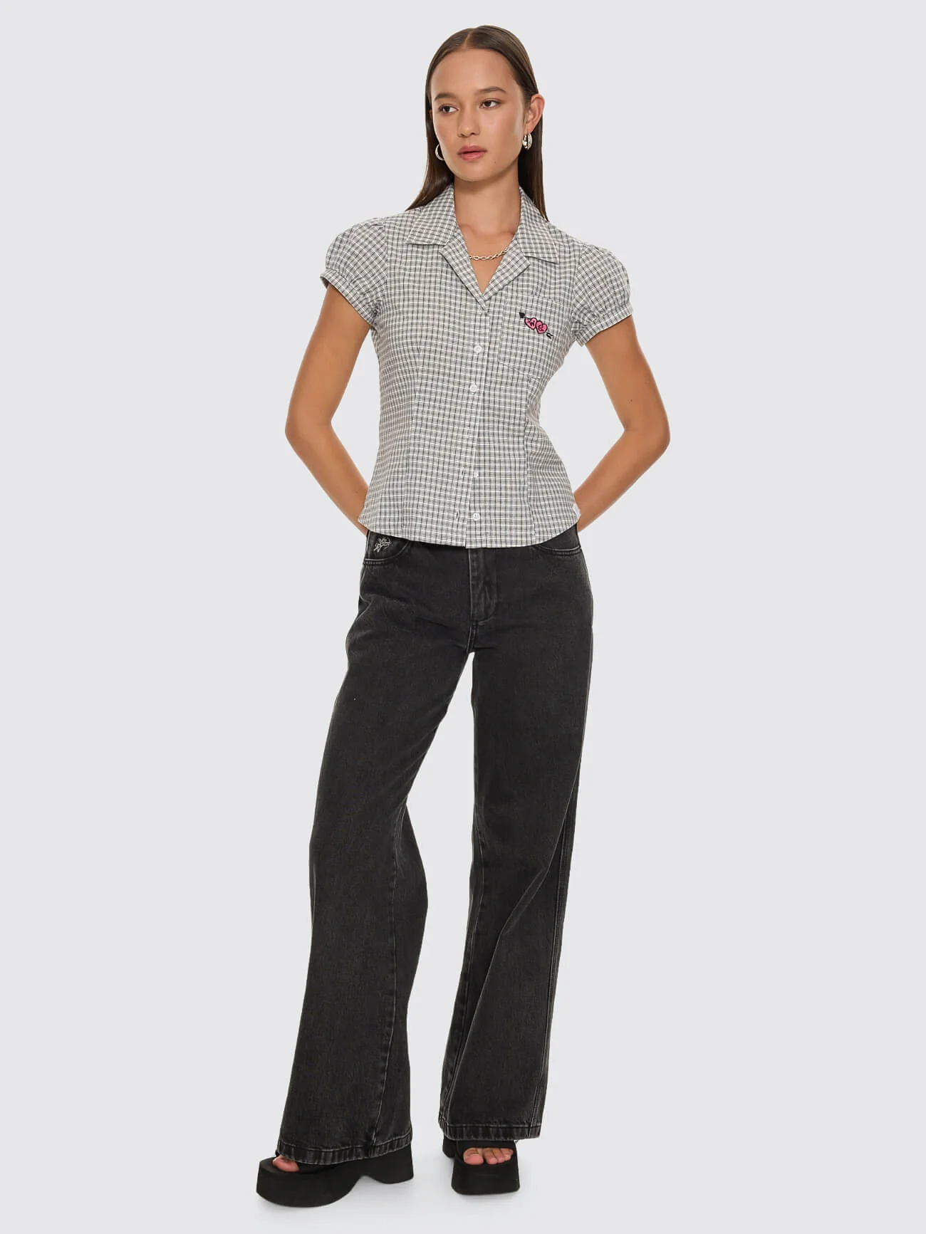 Tainted Love Baby Check Shirt - Steel Grey - Image 6