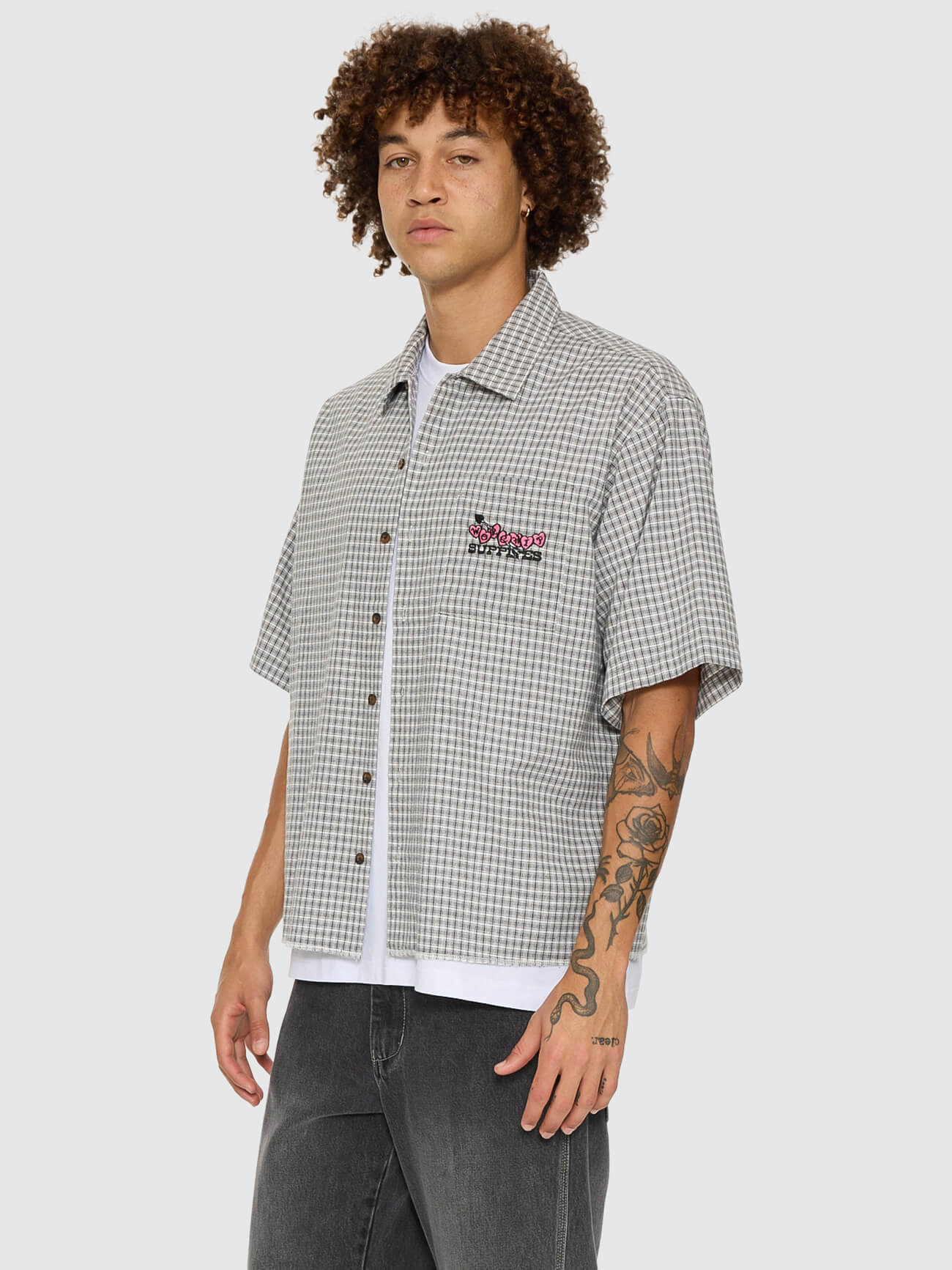 Tainted Love Box Crop Short Sleeve Shirt - Steel Grey - Image 3