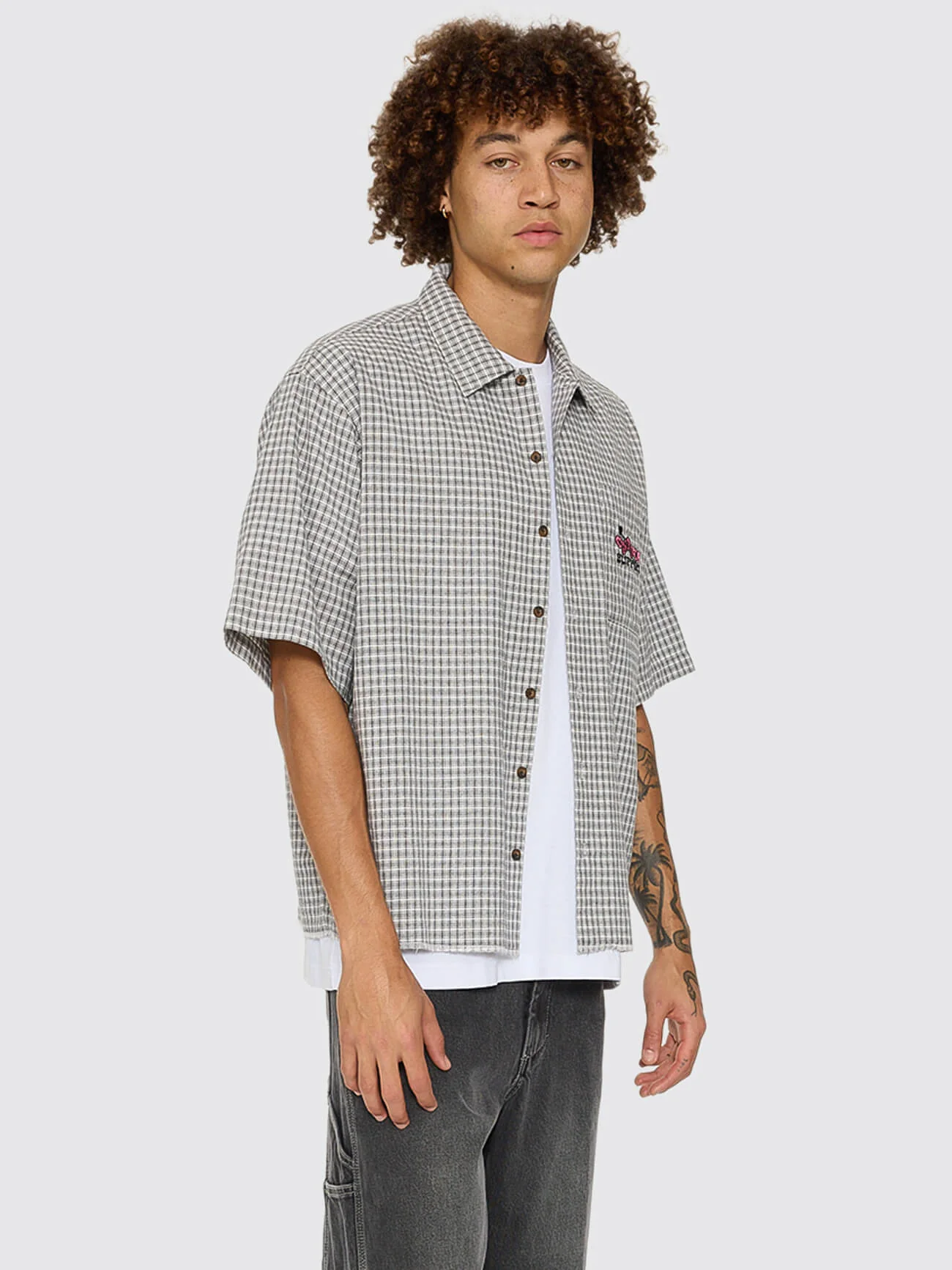 Tainted Love Box Crop Short Sleeve Shirt - Steel Grey - Image 5