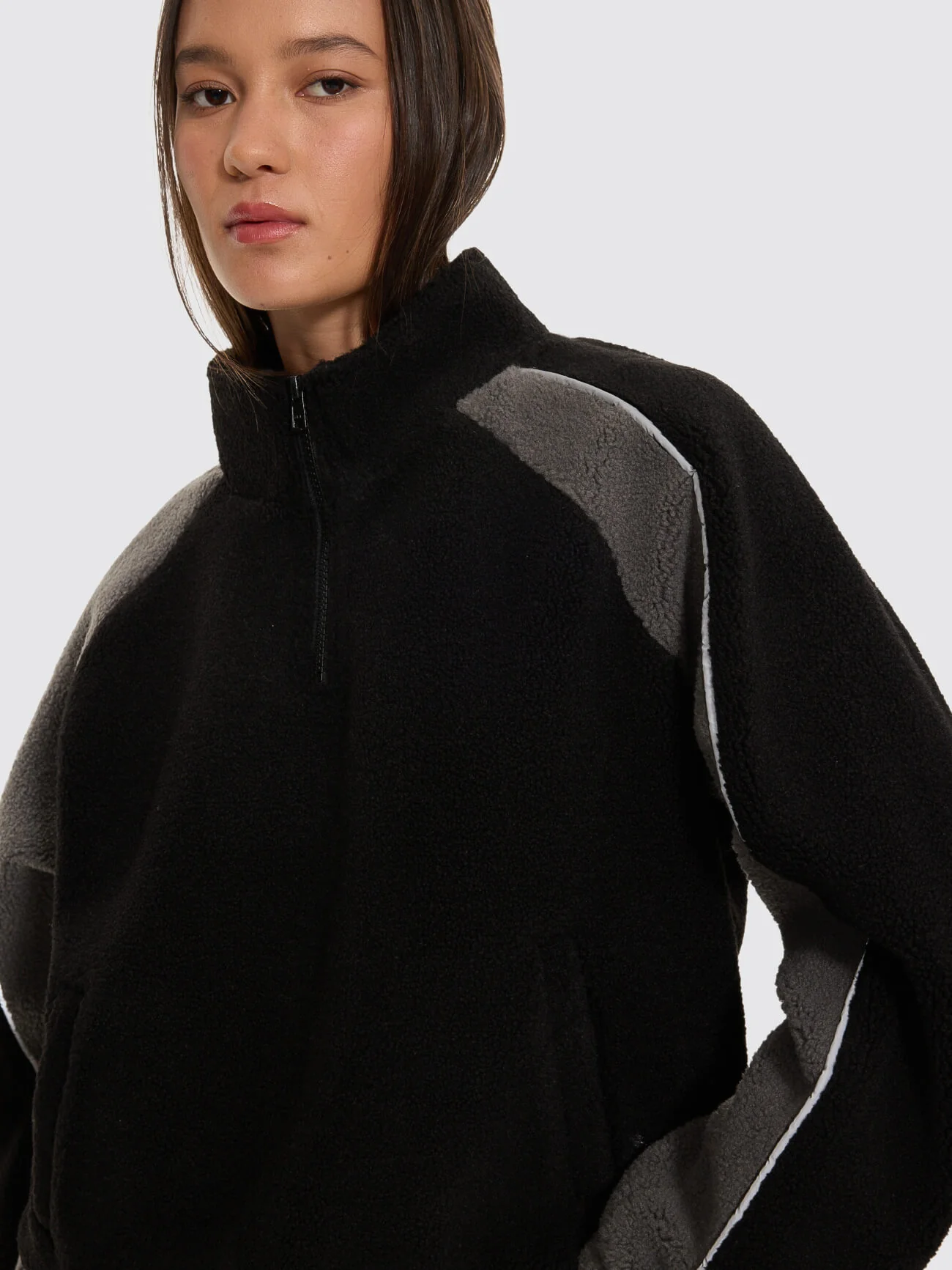 Tainted Quarter Zip Sherpa Fleece - Black - Image 3