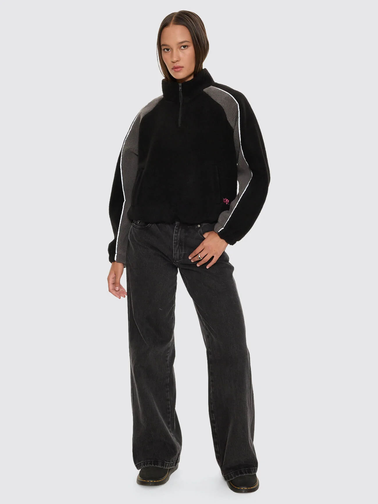 Tainted Quarter Zip Sherpa Fleece - Black - Image 8