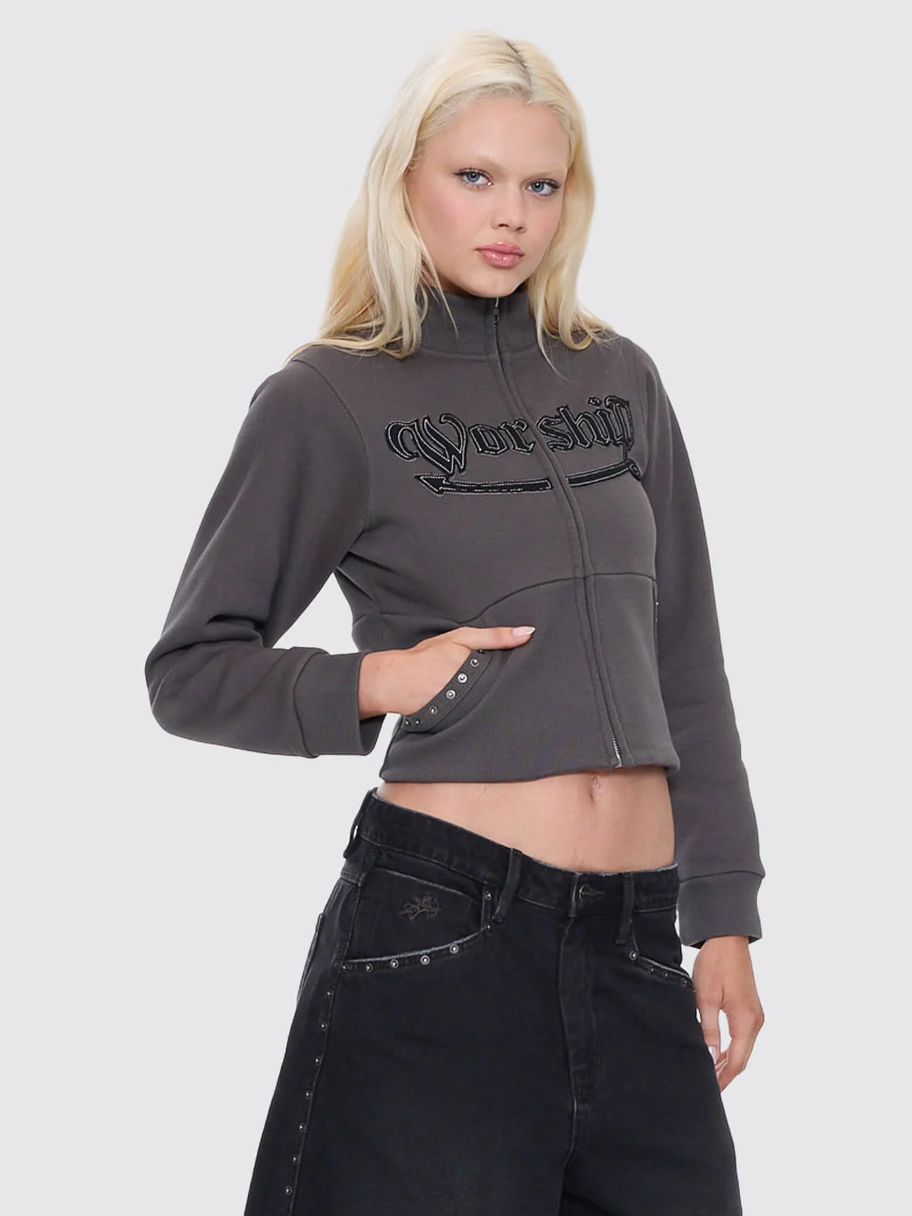 Treasured Y2K Zip Fleece Jacket - Worn Black - Image 5
