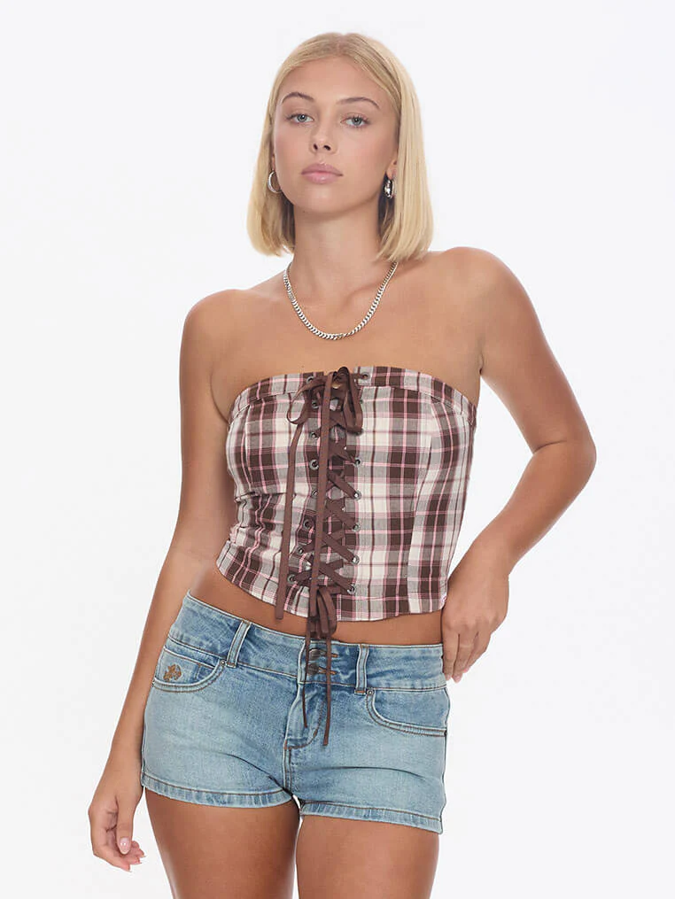 Unlocked Lace Up Tube Top - Chocolate