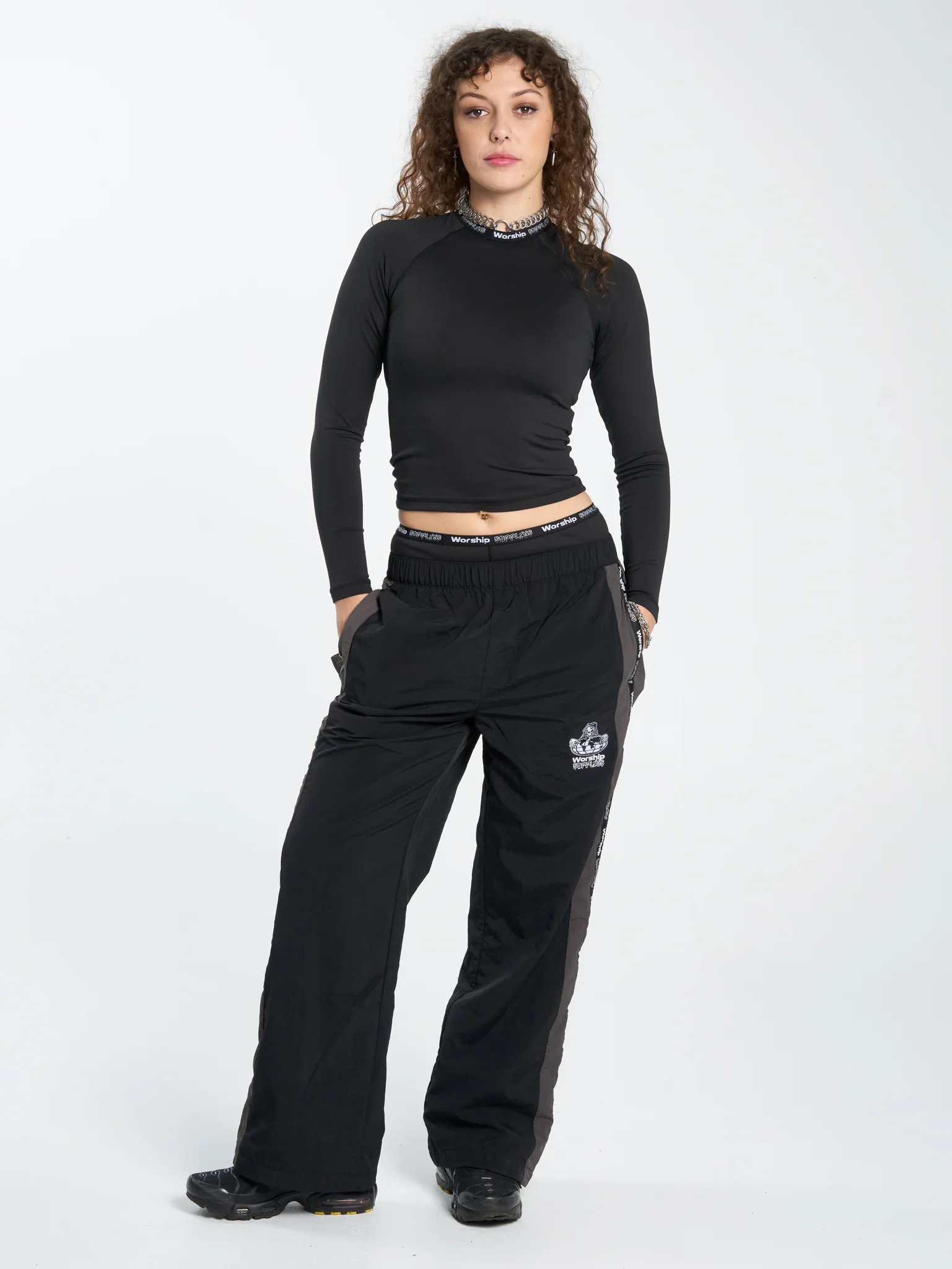 Win Win Crushed Nylon Track Pant - Black - Image 6